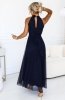 Numoco 662-3 elegancka sukienka wieczorowa maxi halter z tiulem i wiązaniem w talii tył